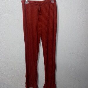 Red Ribbed Knit Pants